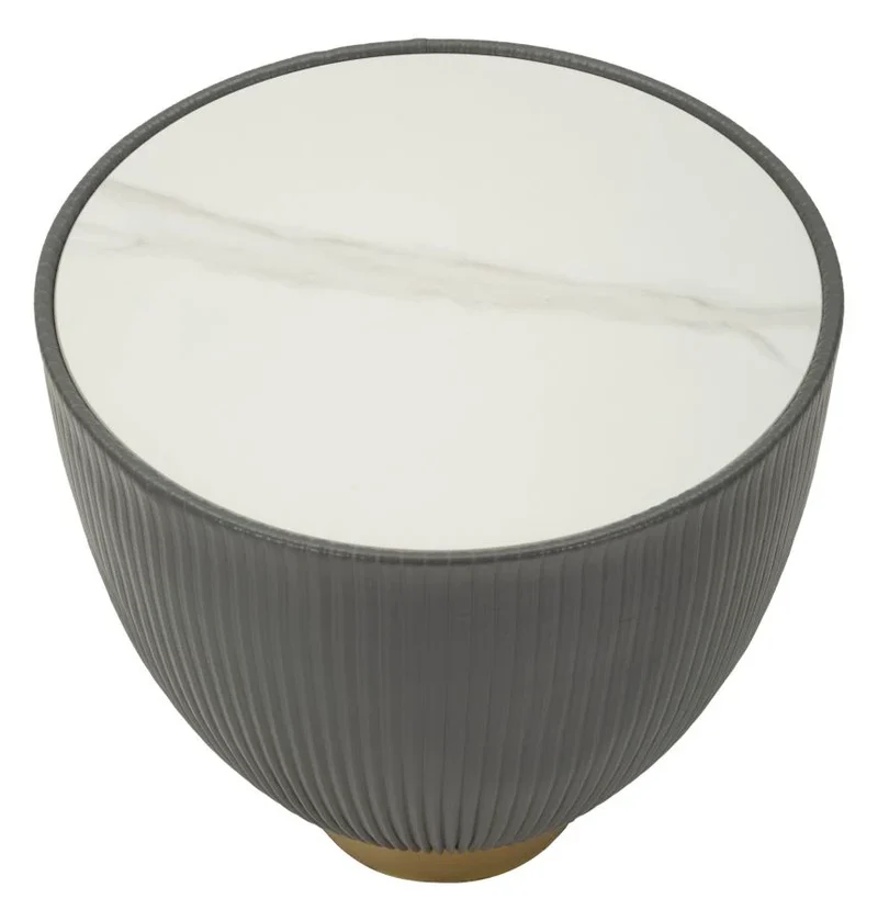 Table basse ronde noire avec base dorée – Style contemporain Elge avec plateau en marbre