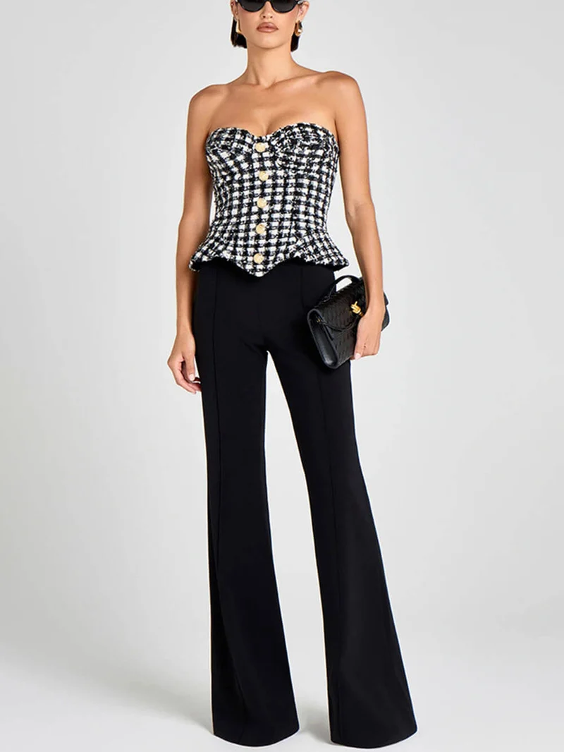 Retro Tweed Strapless Corset Top