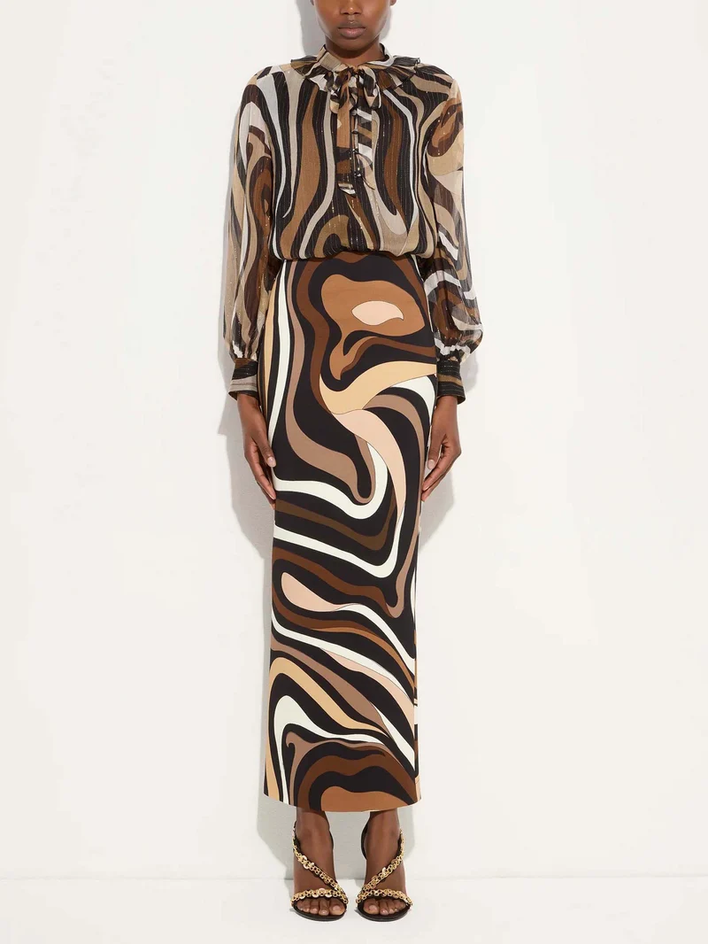 Retro Abstract Print Chiffon Shirt
