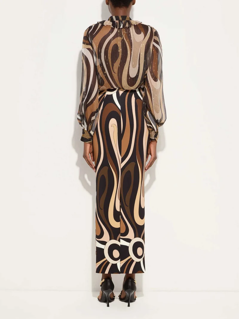 Retro Abstract Print Chiffon Shirt