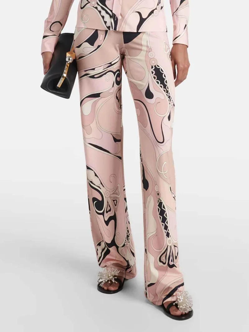 Unique Floral Print Fitted Button Shirt & Elastic Waist Straight-Leg Pants Set