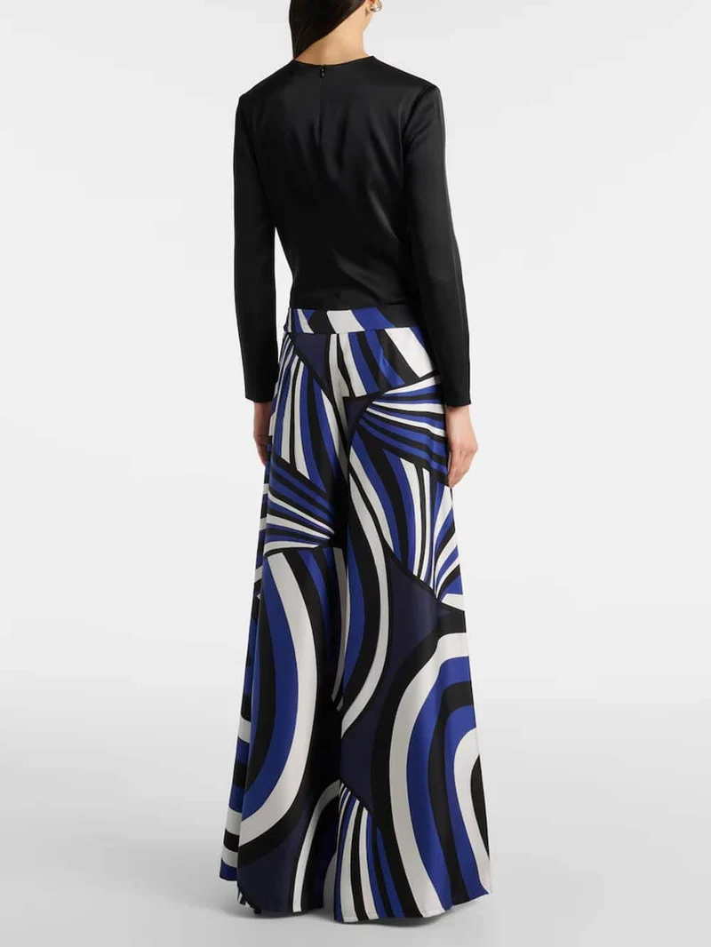 Unique Rainbow Print Satin Loose Top & Elastic Waist Wide-Leg Pants Set