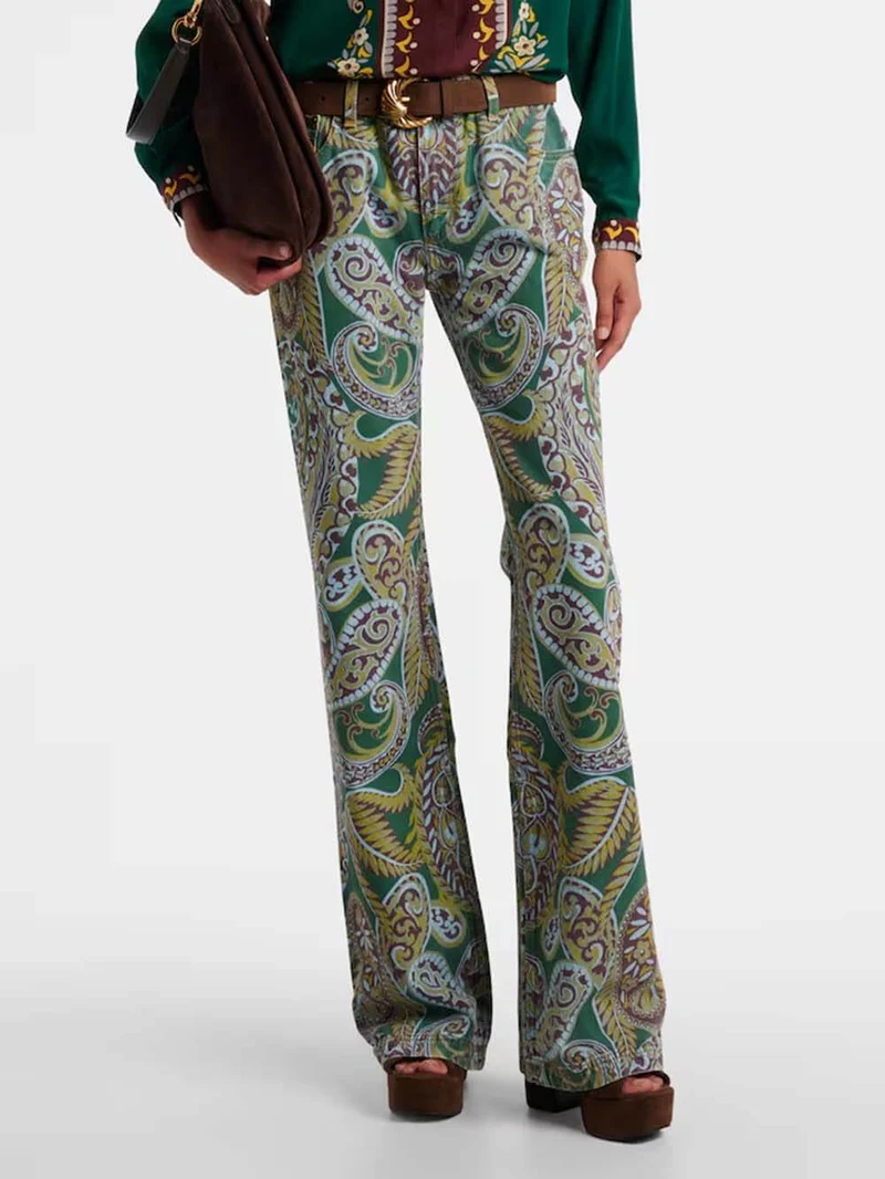 Exquisite Ethnic Print High-Waist Slim Straight Pants