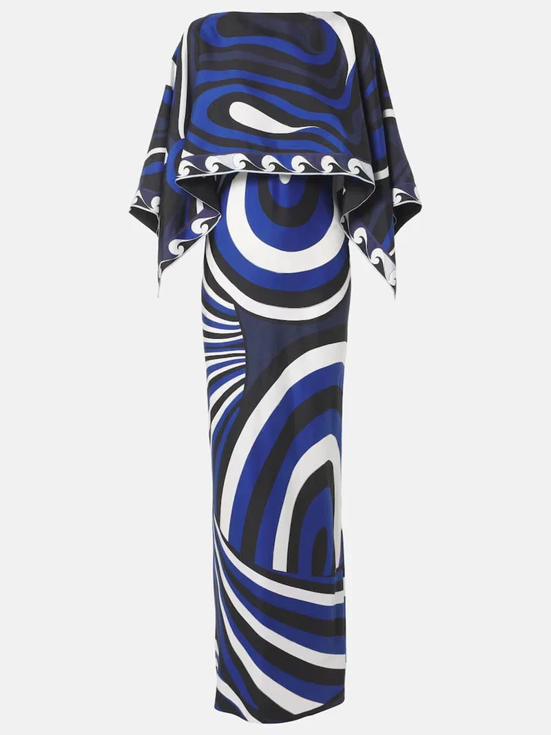 Exquisite Swirl Rainbow Print Maxi Dress and Loose Cape Top Set