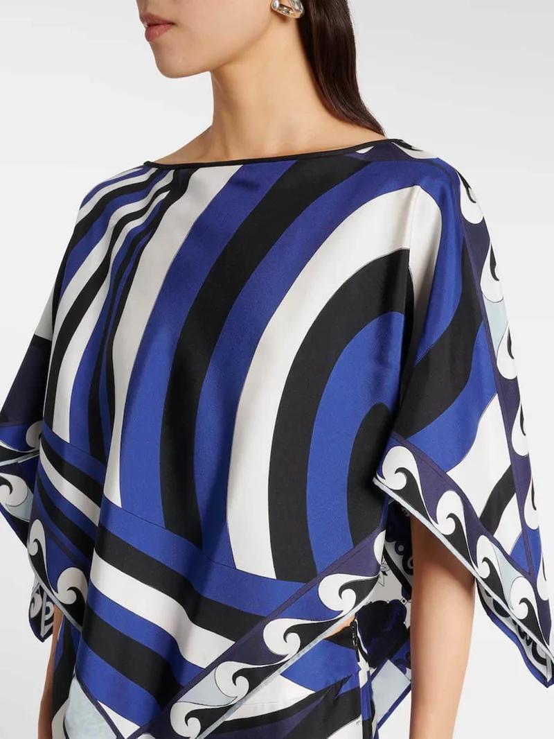 Unique Rainbow Print Satin Loose-Fit Blouse