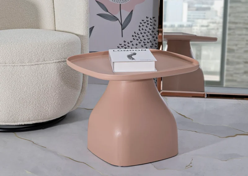 Table basse ronde rose avec piètement sculptural – Gea Modern Accent