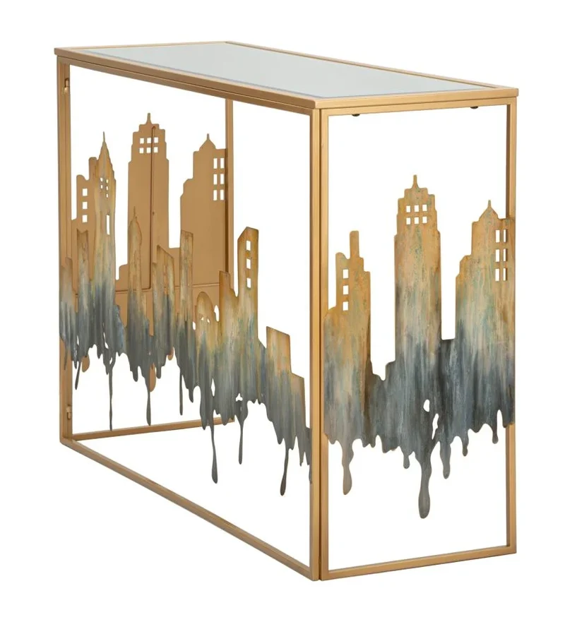 Table console en métal et verre Cityscape
