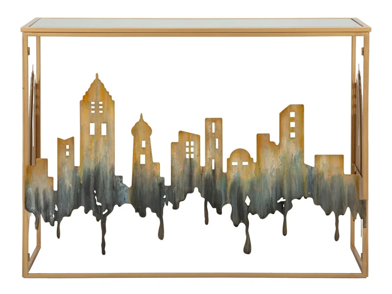 Table console en métal et verre Cityscape