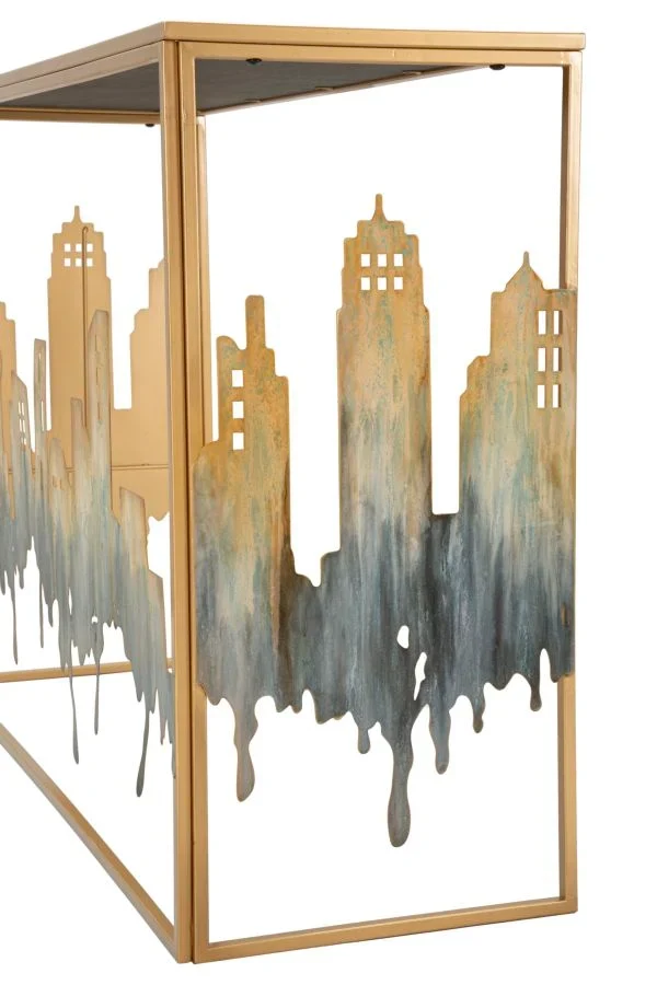 Table console en métal et verre Cityscape