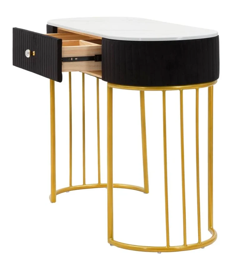Table console noire avec pieds en métal doré (plateau en marbre)