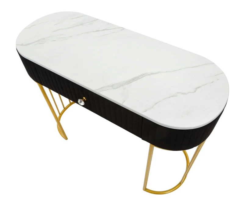 Table console noire avec pieds en métal doré (plateau en marbre)