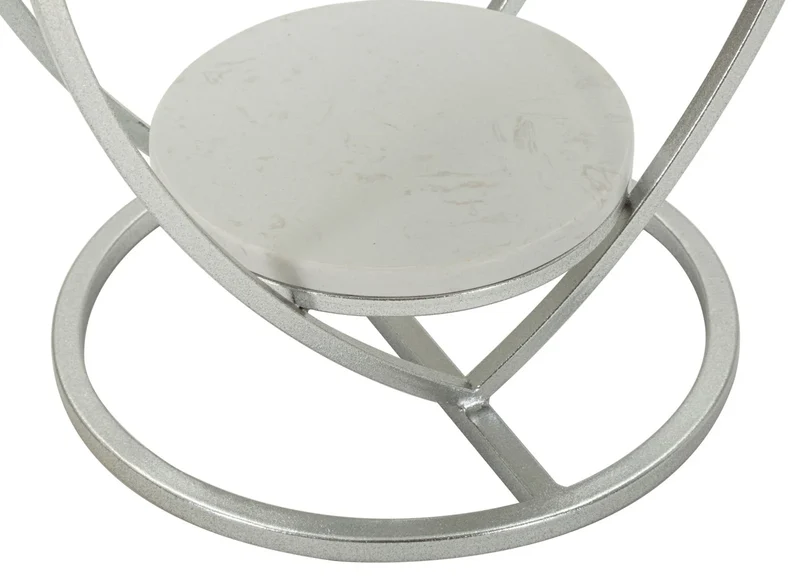 Table d'appoint en métal argenté avec piètement en forme de cœur et plateau en marbre – Heart Modern Accent