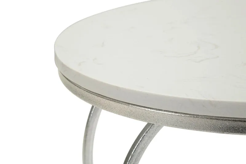 Table d'appoint en métal argenté avec piètement en forme de cœur et plateau en marbre – Heart Modern Accent