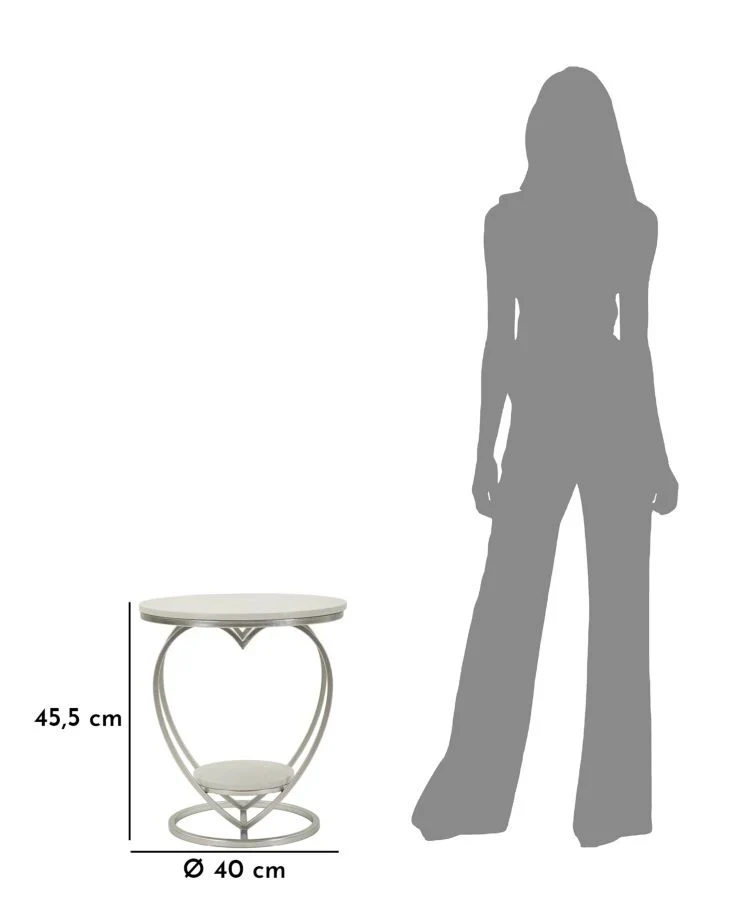 Table d'appoint en métal argenté avec piètement en forme de cœur et plateau en marbre – Heart Modern Accent