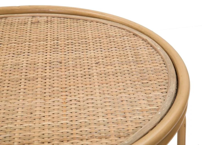 Table d'appoint ronde avec plateau en bois et structure en rotin – Style Samui