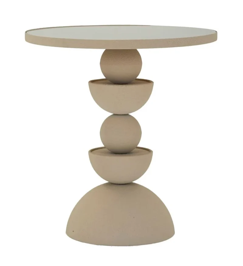 Table d'appoint ronde beige avec surface miroir – Dune Modern Accent