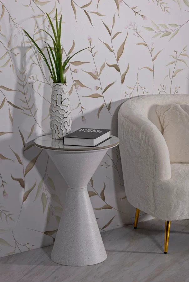 Table d'appoint ronde blanche à double base – Design moderne avec plateau en marbre