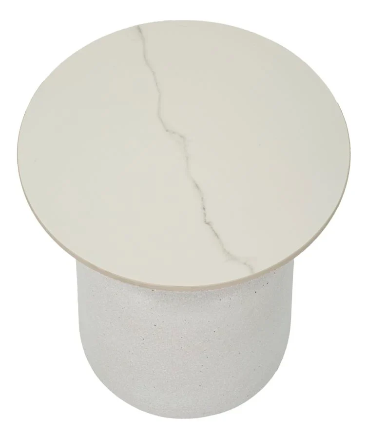 Table d'appoint ronde blanche avec base texturée – Table d'appoint moderne avec plateau en marbre