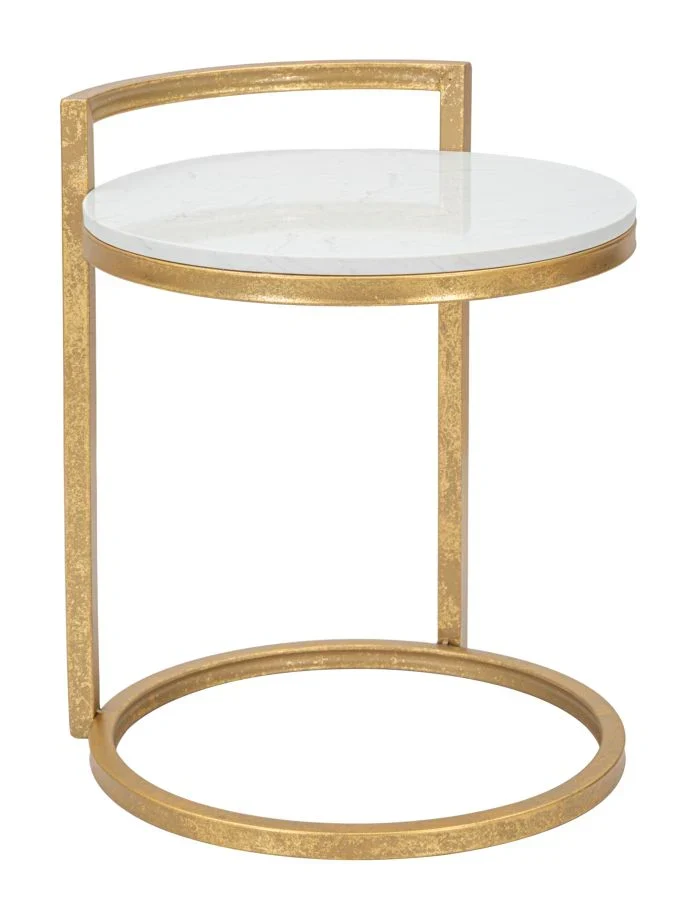 Table d'appoint ronde en marbre artificiel avec base dorée – Table d'appoint moderne