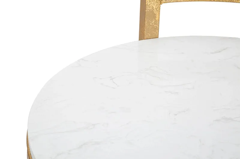 Table d'appoint ronde en marbre artificiel avec base dorée – Table d'appoint moderne