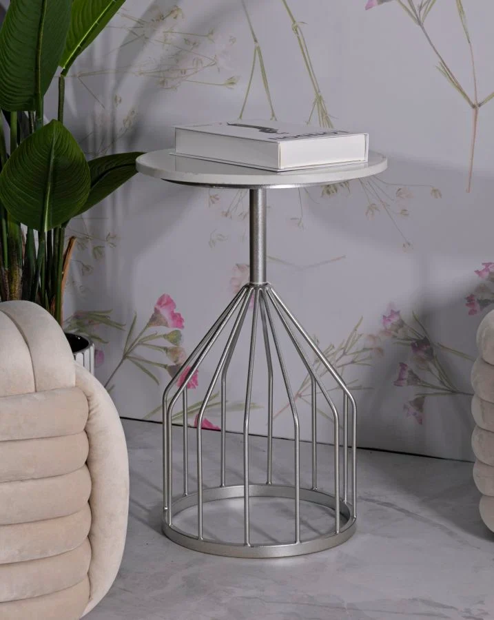 Table d'appoint ronde en marbre artificiel avec base unique – Style contemporain