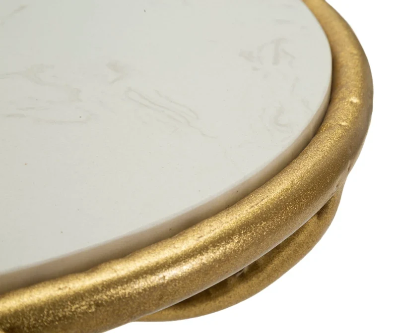 Table d'appoint ronde en marbre artificiel avec piètement arbre doré – Birds Modern Design