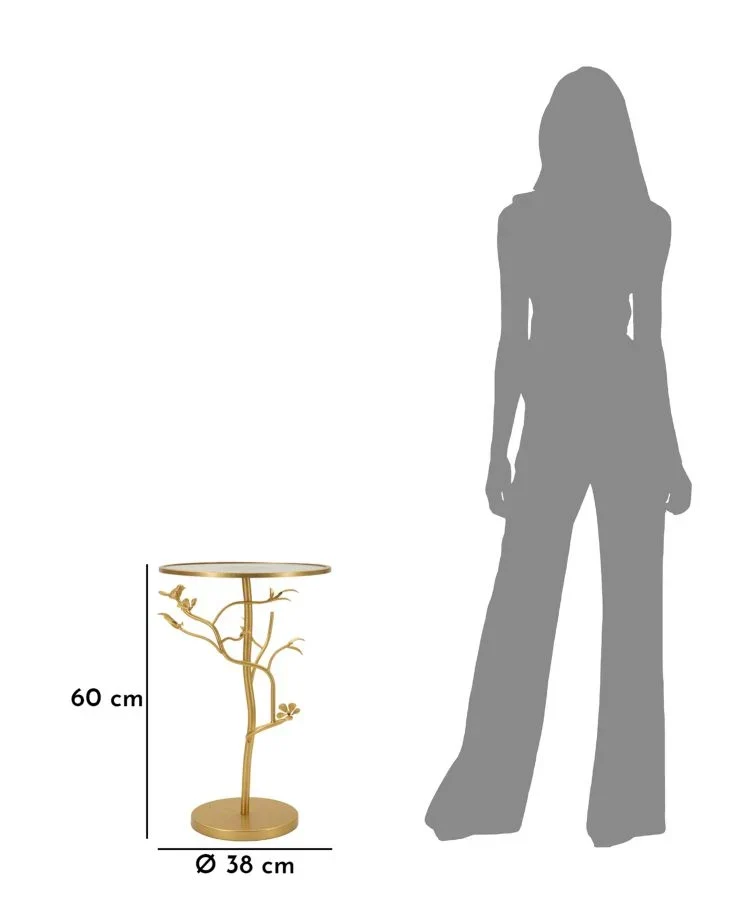 Table d'appoint ronde en verre avec piètement en forme d'arbre doré – Collection Birds