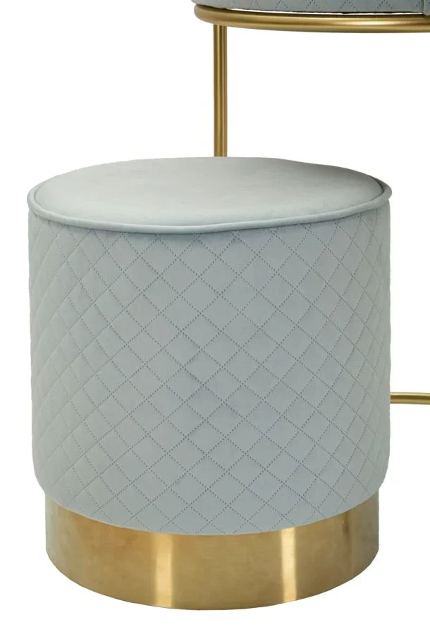 Table de chevet bleu clair avec pouf assorti et plateau en marbre – Coiffeuse Velit