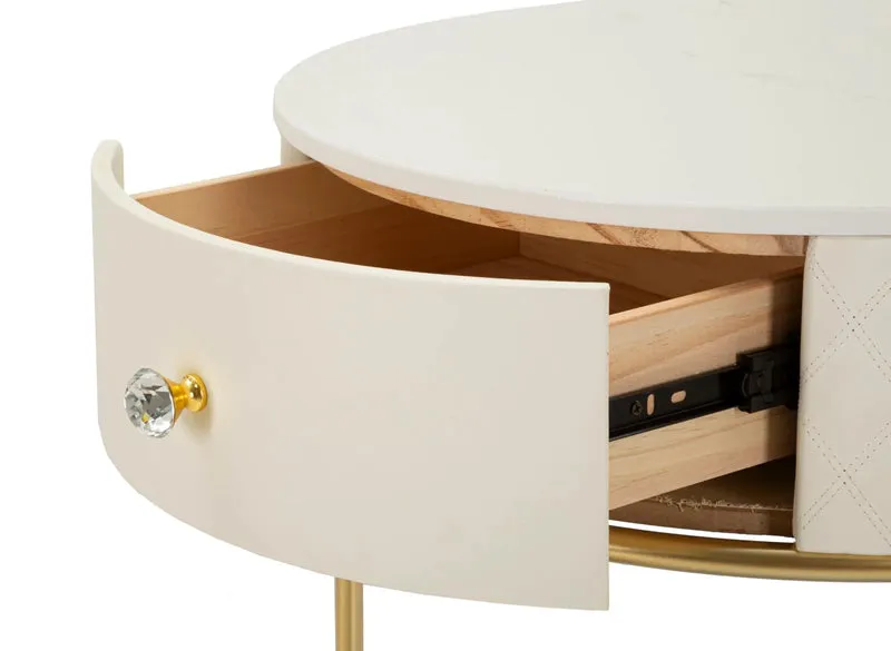 Table de chevet haute blanche avec tabouret – Ensemble moderne Sharon avec plateau en marbre