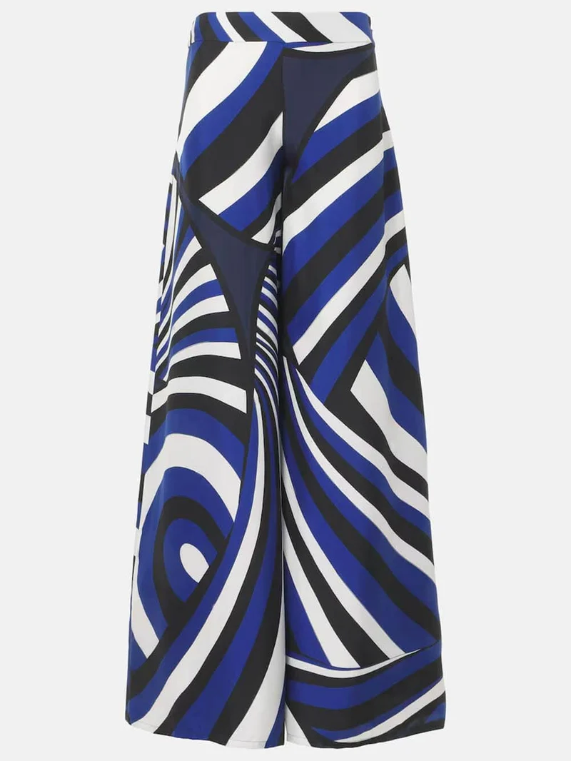 Unique Rainbow Print Satin Elastic Waist Loose Wide-Leg Pants