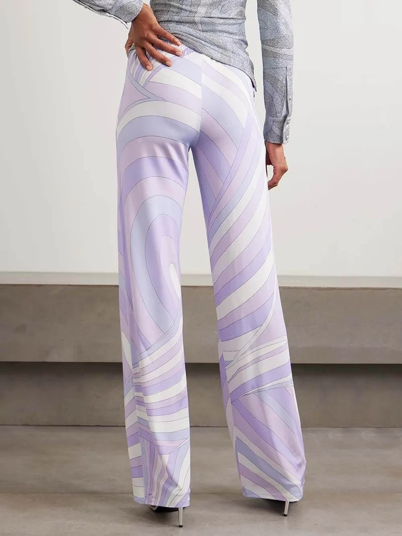 Unique Printed Satin Wide-Leg Pants