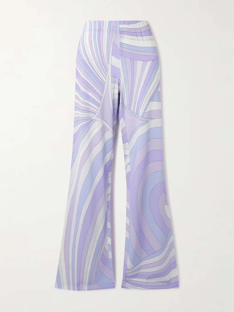 Unique Printed Satin Wide-Leg Pants