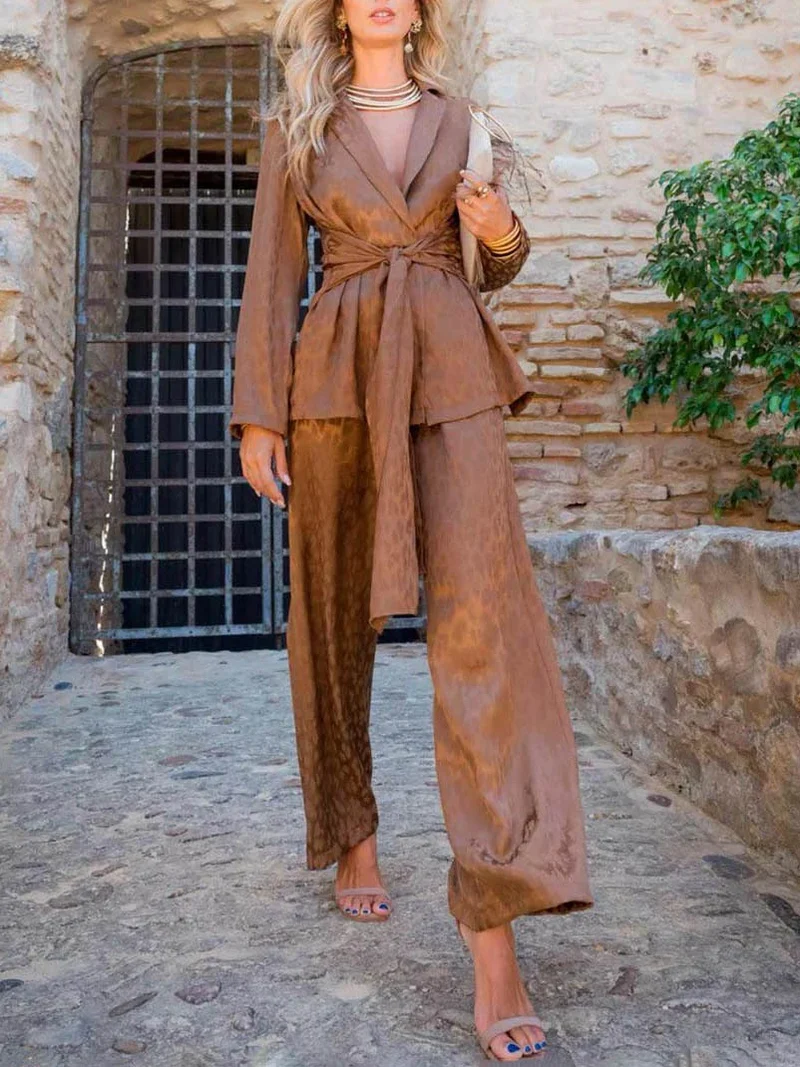 Elegant Satin Jacquard Wide-leg Pants