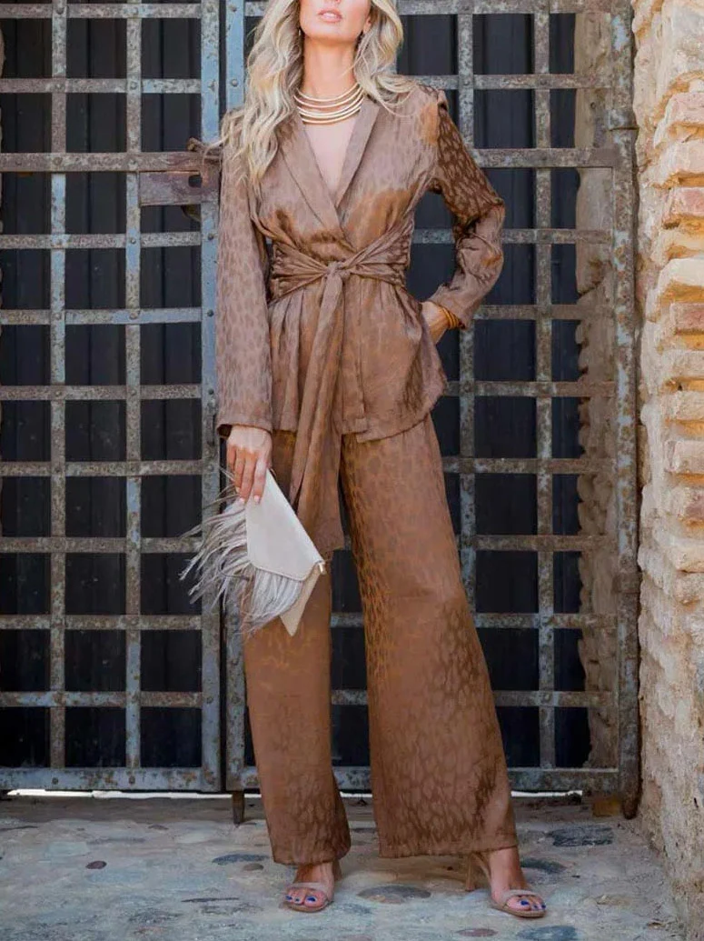 Elegant Satin Jacquard Wide-leg Pants Two-piece Suit
