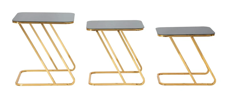 Table d’appoint carrée en métal noir doré et verre (ensemble de 3)