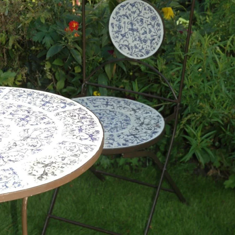 Table d’Extérieur avec Incrustation en Céramique Méditerranéenne, Structure Robuste