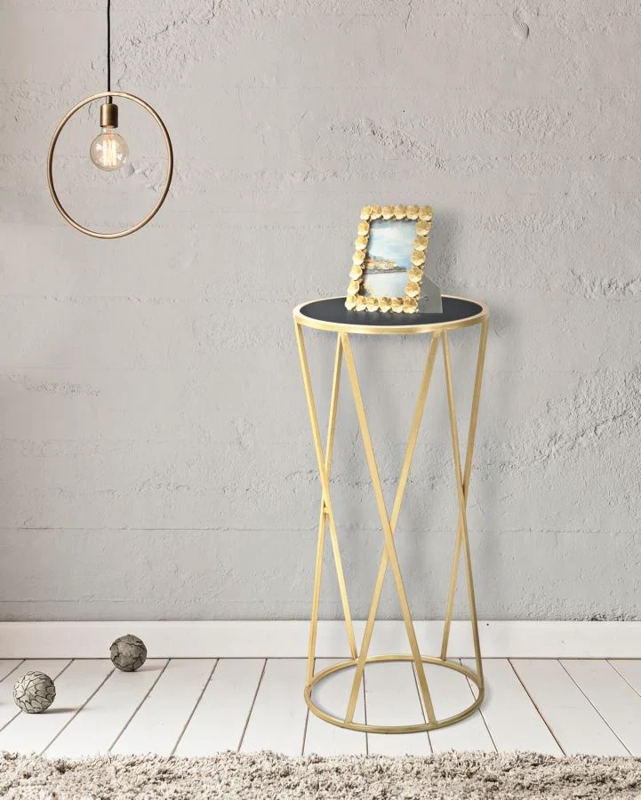 Table ronde sur pied avec base dorée – Support moderne pour plantes