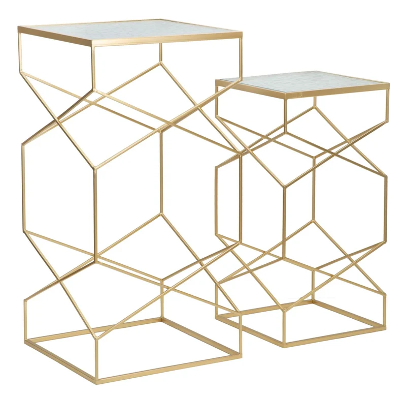 Tables d'appoint en métal doré avec plateau en verre – Glassy Coppia