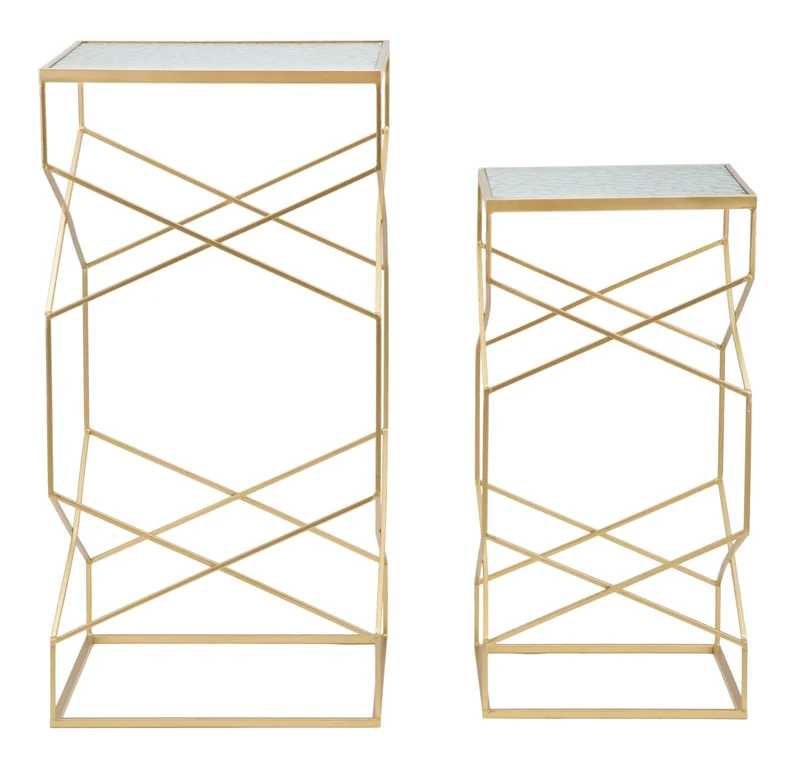 Tables d'appoint en métal doré avec plateau en verre – Glassy Coppia