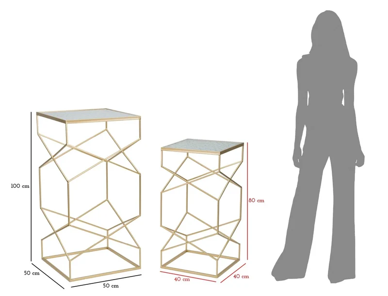 Tables d'appoint en métal doré avec plateau en verre – Glassy Coppia