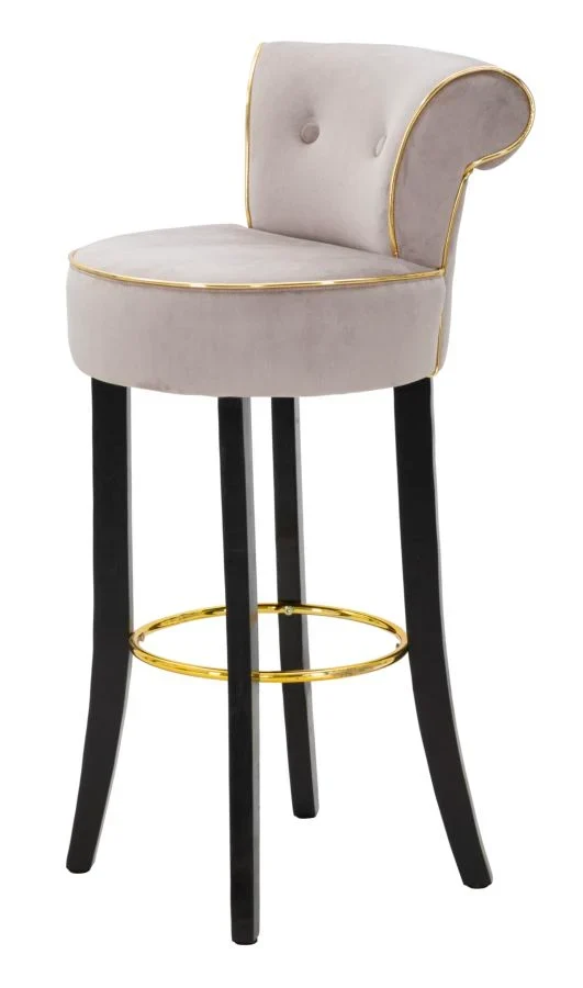 Tabouret de bar en velours gris avec pieds dorés – Chaise de comptoir Luxy