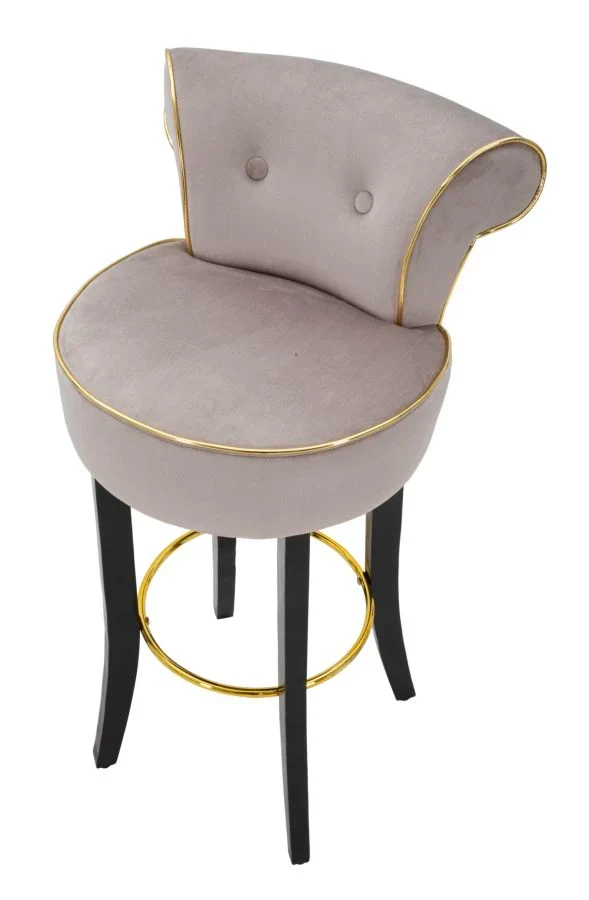 Tabouret de bar en velours gris avec pieds dorés – Chaise de comptoir Luxy