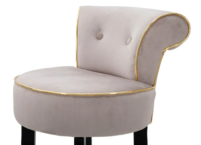 Tabouret de bar en velours gris avec pieds dorés – Chaise de comptoir Luxy