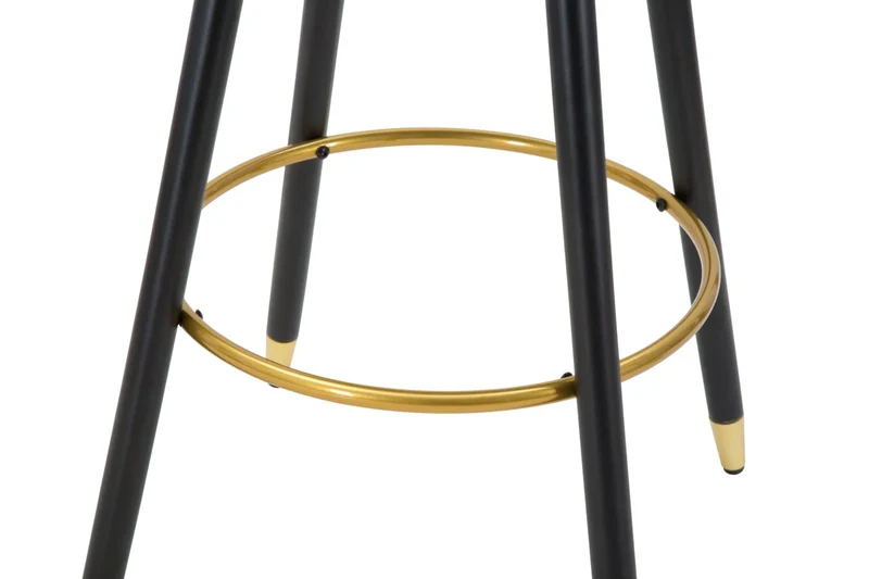 Tabouret de bar en velours noir avec pieds en bois noir et détails dorés