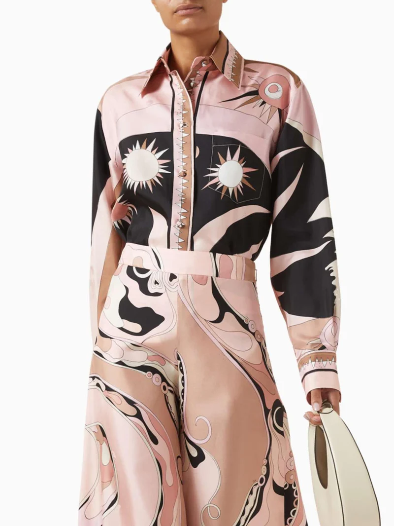 Unique Abstract Floral Print Long-sleeved Shirt