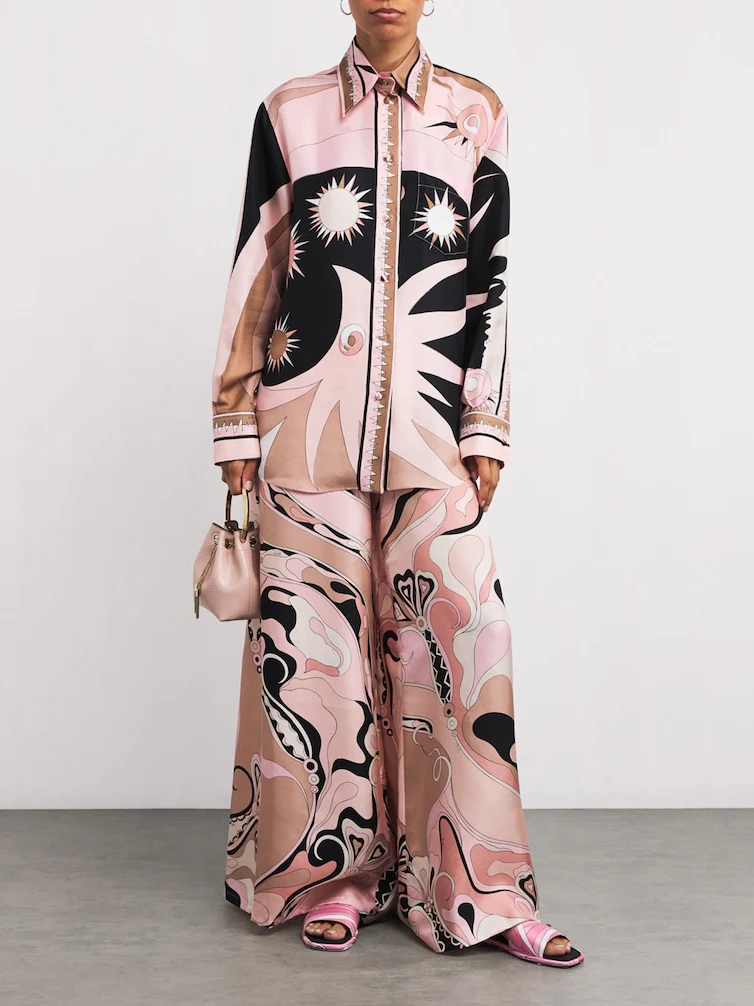 Unique Abstract Floral Print Wide-leg Pants