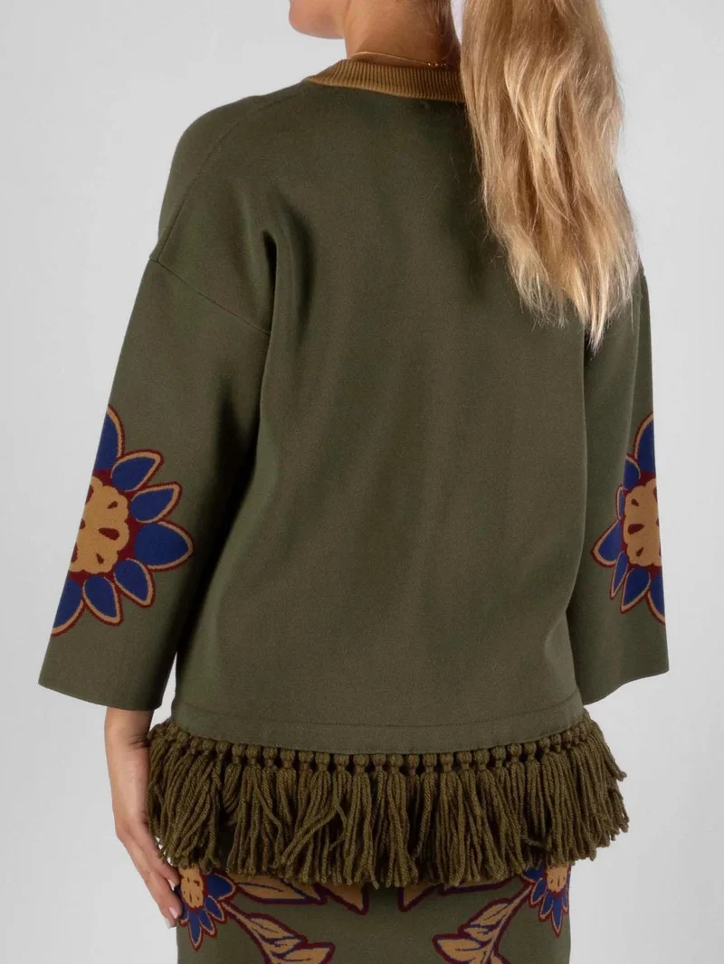 Casual Symmetrical Pattern Fringed Sweater