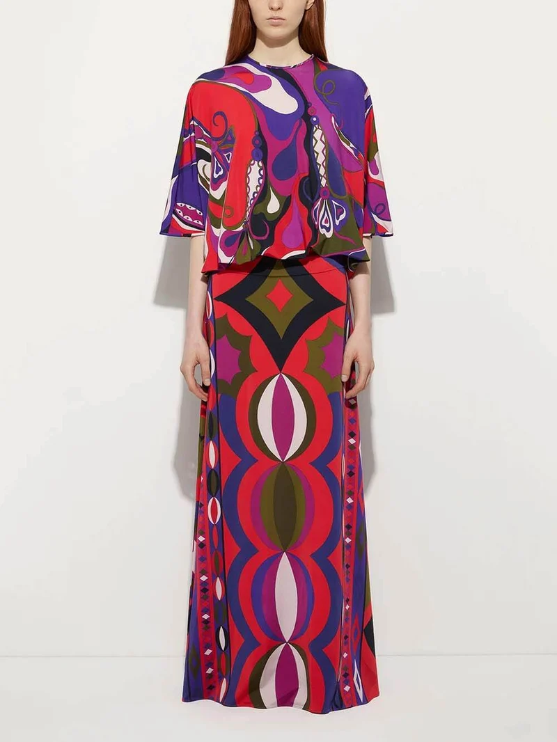 Unique Satin Rainbow Print Round-Neck Tie-Down Loose Blouse