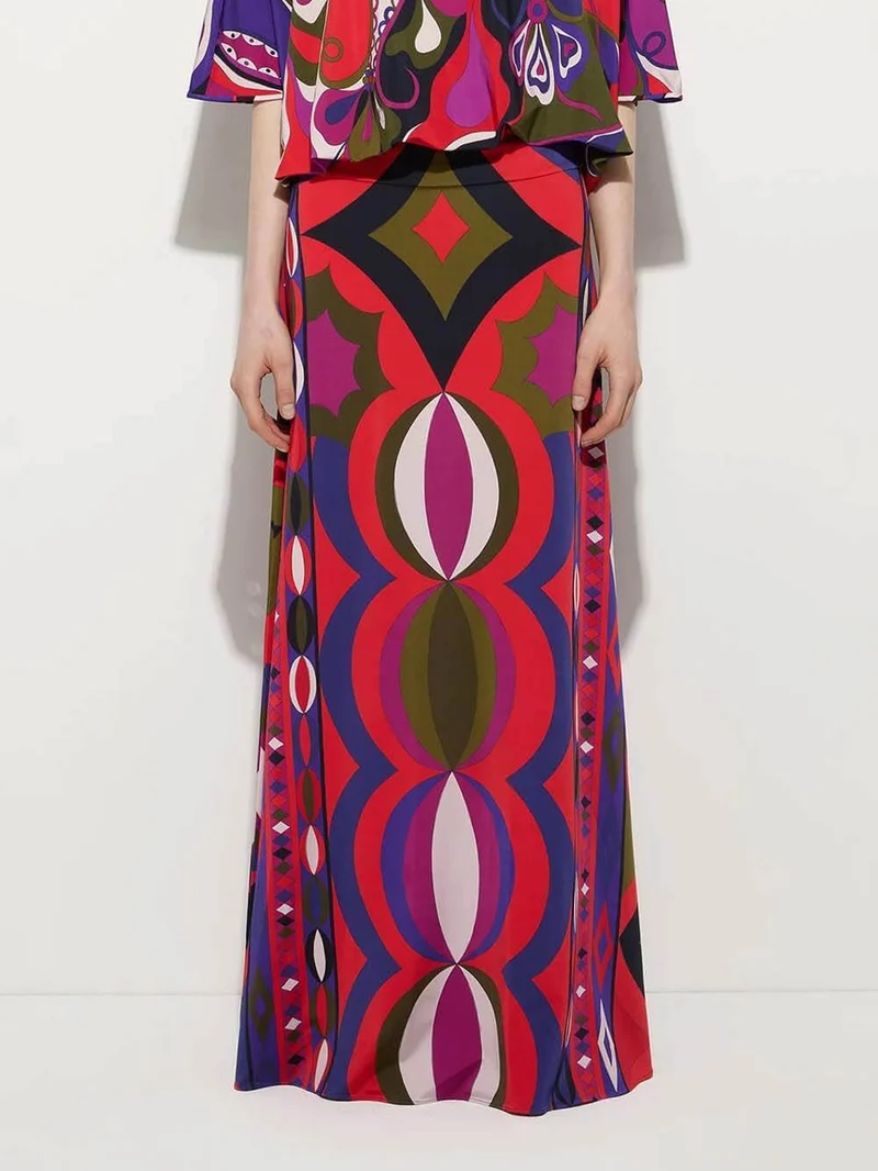 Unique Satin Rainbow Print Round-Neck Tie-Down Loose Blouse