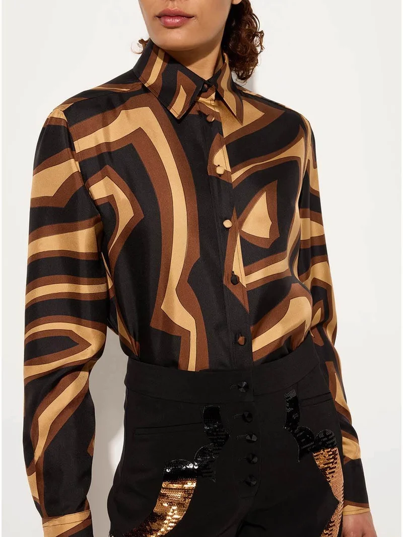 Retro Swirl Print Satin Twill Shirt